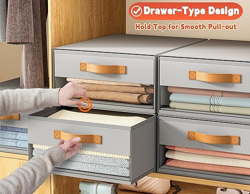 Miniatura 4 de Organizadores de armario y almacenamiento, paquete de 4 cajones de almacenamiento de ropa, de tela, apilables, con ventana transparente, cajones de