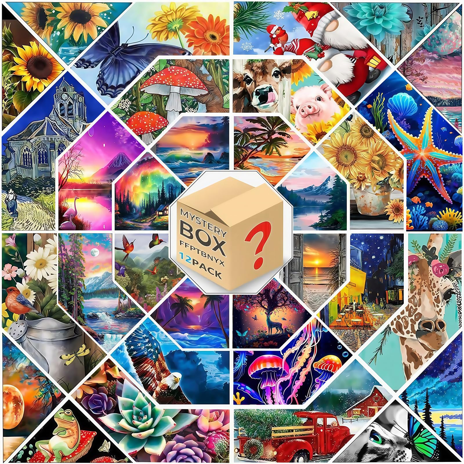 FFPTBNYX 12 Pack Diamond Art Kits for Adults - 8x12 Inch Mystery Designs DIY 5D Full Drill Art Craft Diamond Painting for Gift Home Decoration