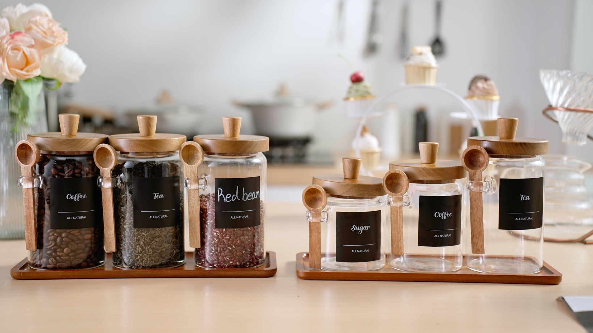 Amazon.com: Suclain 3 Pcs Glass Coffee Container with Wooden Lid