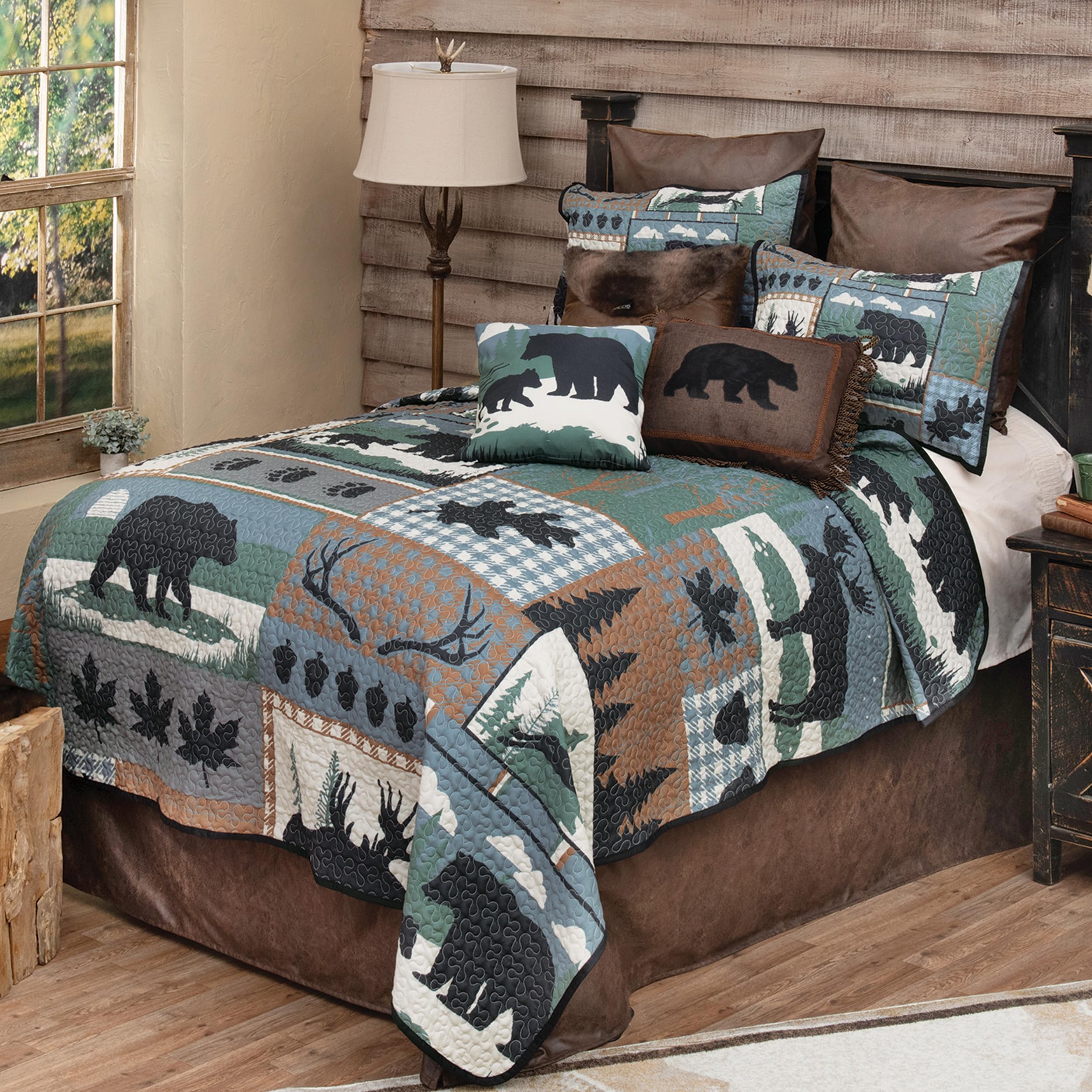 Black Forest Décor Twilight Woods Bear & Moose Quilt Bed Set - King, Rustic Woodland Bedding - 105