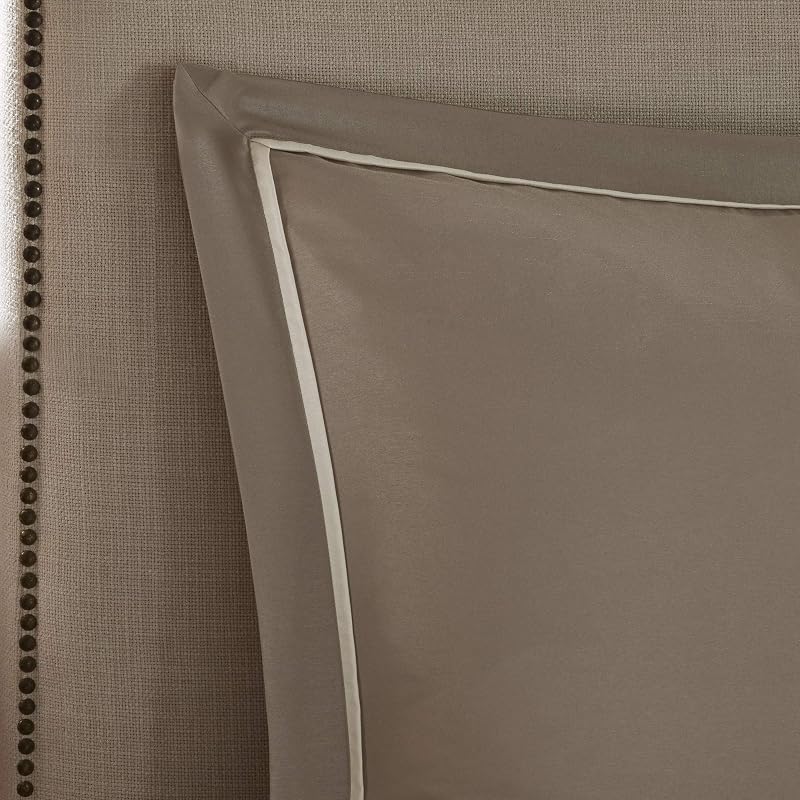 Madison Park Essentials Room in a Bag Faux Silk Comforter Set - Luxe Diamond Tufting All Season Bedding, Matching Curtains, Decorative Pillows, Taupe King(104"x92") 24 Piece image 4