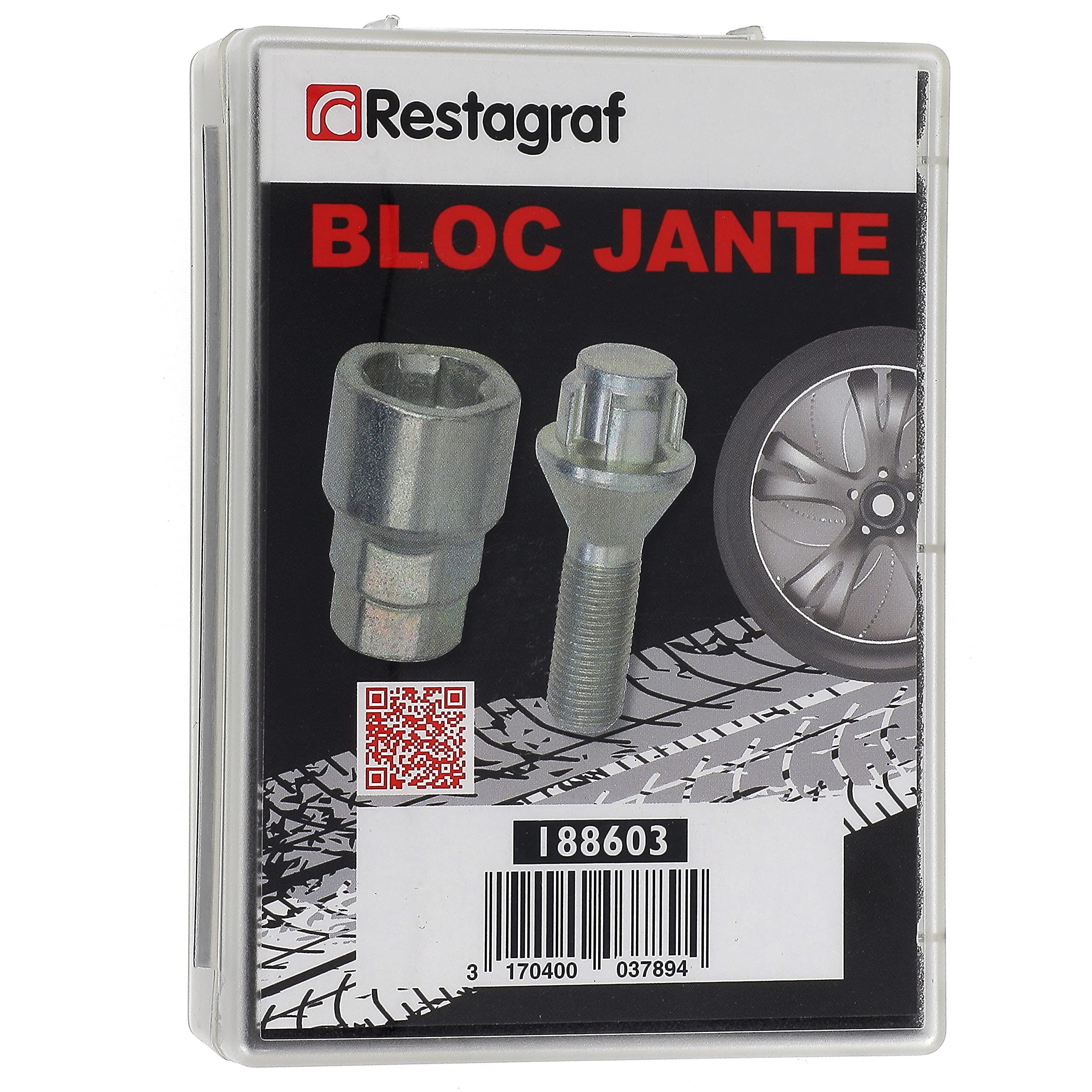Restagraf - Zestaw 4 śrub antykradzieżowych do kół - Stożkowe gniazdo - Blokada felg Stal & Alu - M12-1.50 X 23 mm - Nr ref. 188603