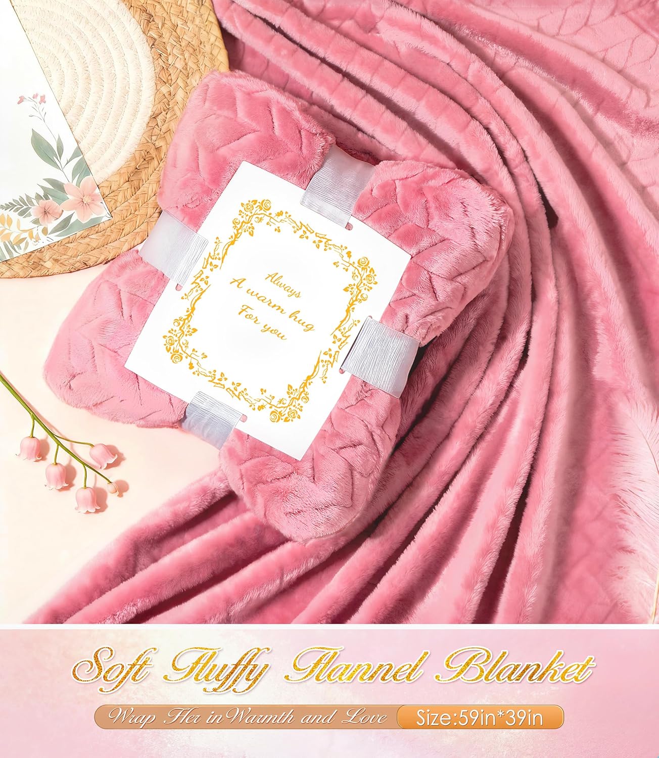 Birthday Gifts Basket for Women Mom Her Sister Grandma, Get Well Self Care Gift For Friend, Relax Spa Set-Luxury Flannel Blanket Rose Flower, Wife Gift Mothers Day Christmas Valentines Jeowoqao - Image 4