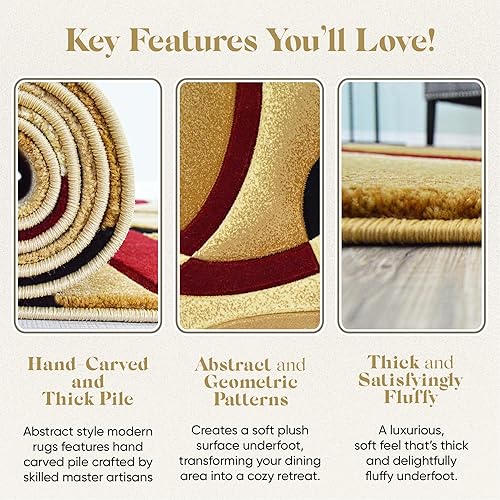 Miniatura 4 de Alfombra abstracta de alta calidad con efecto 3D tallada a mano, gruesa y contemporánea, 2305, color burdeos, beige