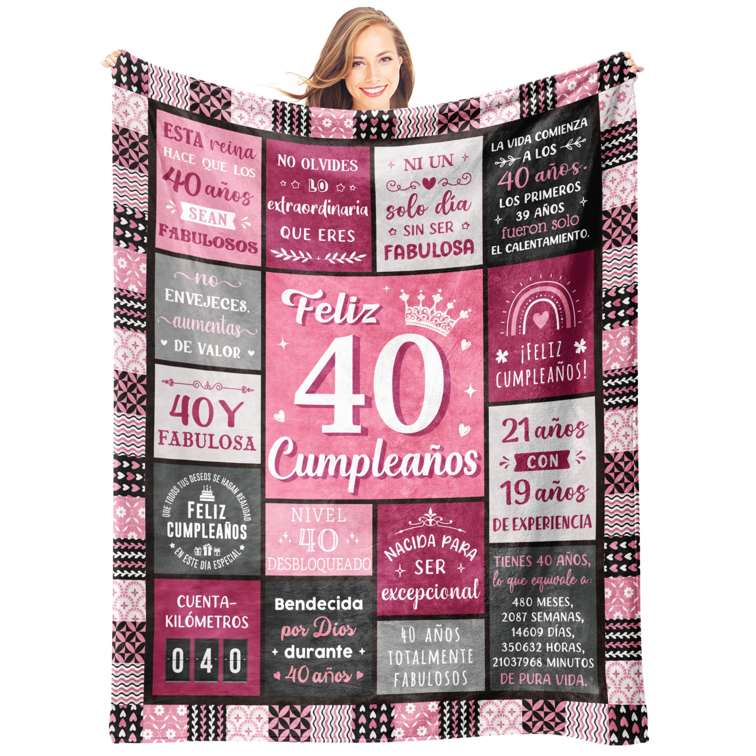 40 Cumpleaños Mujer, Regalo Mujer 40 Años - Manta llena de Bendiciones