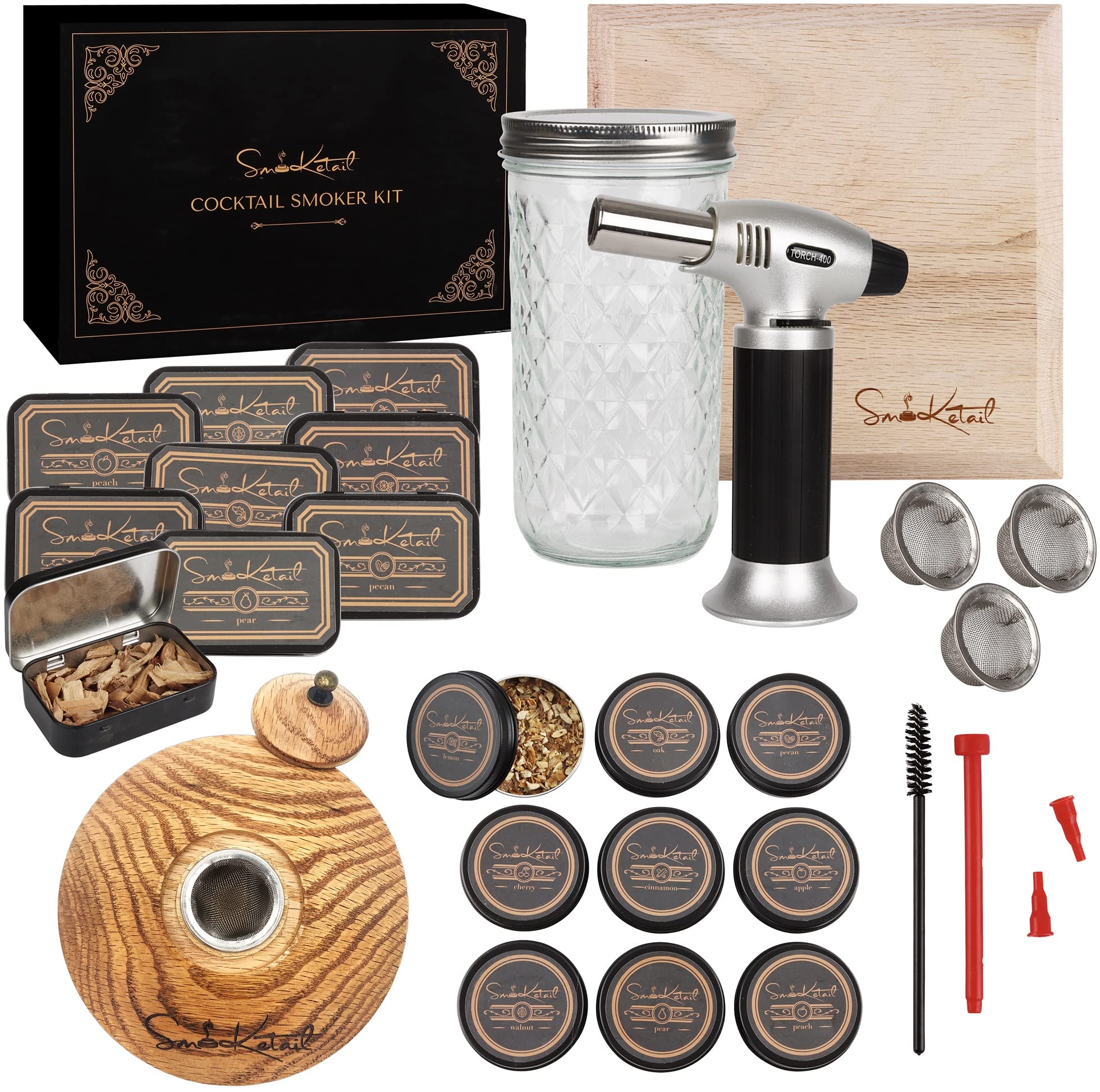 Smoketail Cocktail Smoker Kit - Includes Large Smoker and Large and Small Wood Chips - Whiskey Smoker Kit, Old Fashioned Smoker Kit, Bourbon Smoker Kit, Old Fashioned Cocktail Kit, Bar Kit