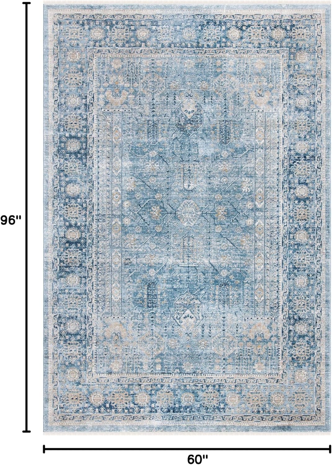 SAFAVIEH Victoria Collection Area Rug - 5' x 8', Blue & Ivory, Vintage Traditional Distressed Design, Non-Shedding & Easy Care, Ideal for High Traffic Areas in Living Room, Bedroom (VIC997N)