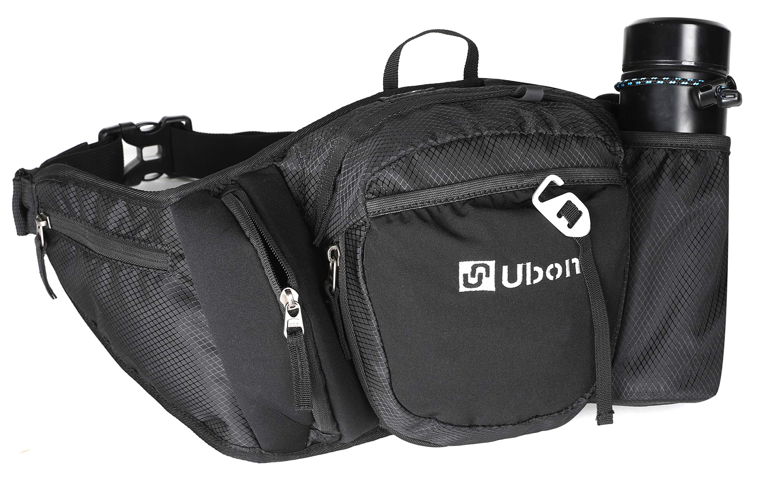 Ubon Plus Size Fanny Pack Large Phanny Pack with Water Bottle Holder Neoprene Glass Pocket Black