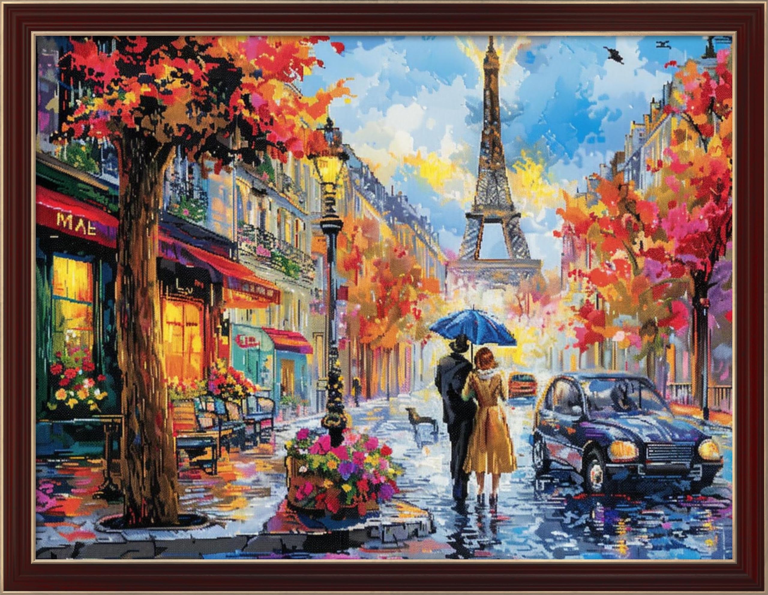 Leczany Cross Stitch Patterns Stamped Kit for Beginners | Embroidery Supplies DIY Craft Kit Needlepoint for Adults Starter | 11CT, 3 Strands | Urban Street Scenery 20.9x15.8 inches