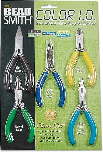Miniatura 2 de The Beadsmith Alicates de identificación de color, juego de 5 pulgadas, 5 pulgadas, kit de 5 piezas: nariz de cadena, nariz redonda, nariz plana,