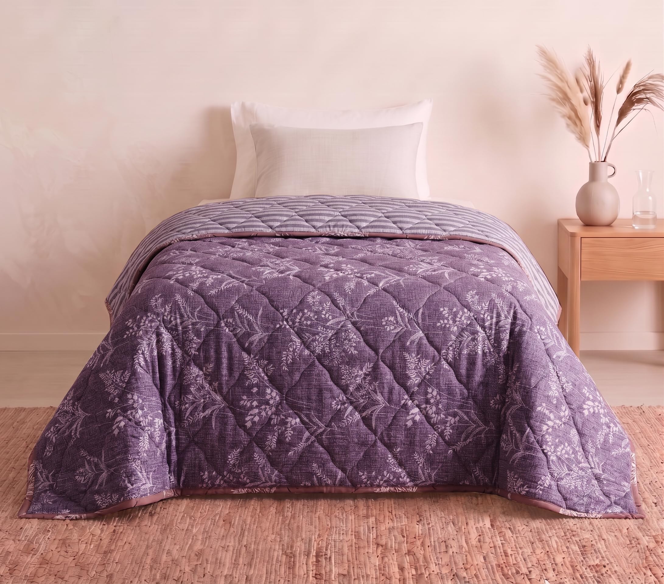 RVS DECOR Lavender Botanical Reversible Quilt for Single Bed (50 x 88 Inches) | Lightweight AC Comforter | Soft Microfiber All Season Bed Quilt-picture-18