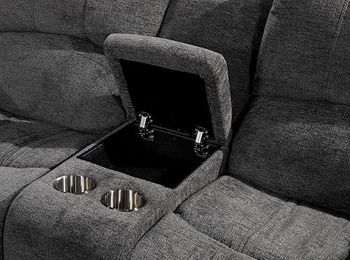 Miniatura 8 de Betsy Furniture Juego de sofá reclinable de microfibra suave, mesa abatible, consola portavasos, juego de sala de estar, sofá biplaza silla Gris