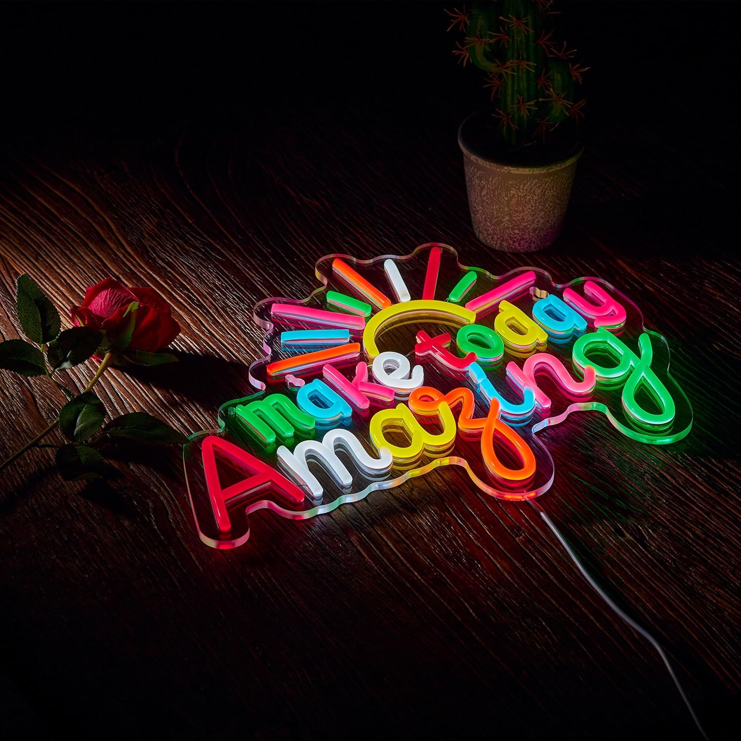 Make Today Amazing Neon Sign for Classroom Wall Decor Dimmable Positive and Upward Quote LED NeonLight USB Powered Rainbow Color Light Up Signfor Wedding Cafe Party Birthday School - Image 6