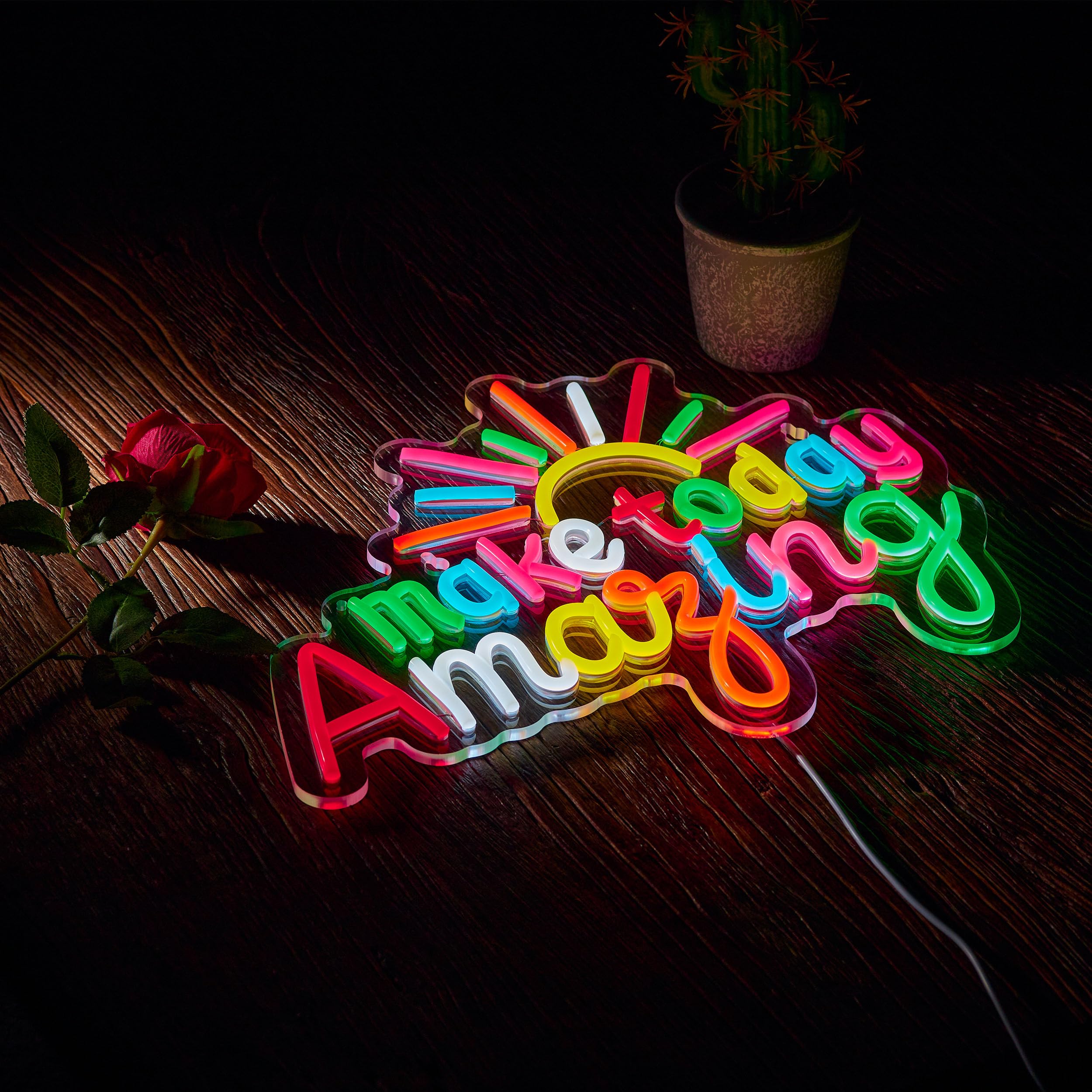 Make Today Niesamowity neonowy znak do klasy, dekoracja ścienna, możliwość ściemniania, cytat pozytywny i górny, lampka neonowa, zasilana przez USB, tęczowy kolor, podświetlany znak na ślub, do