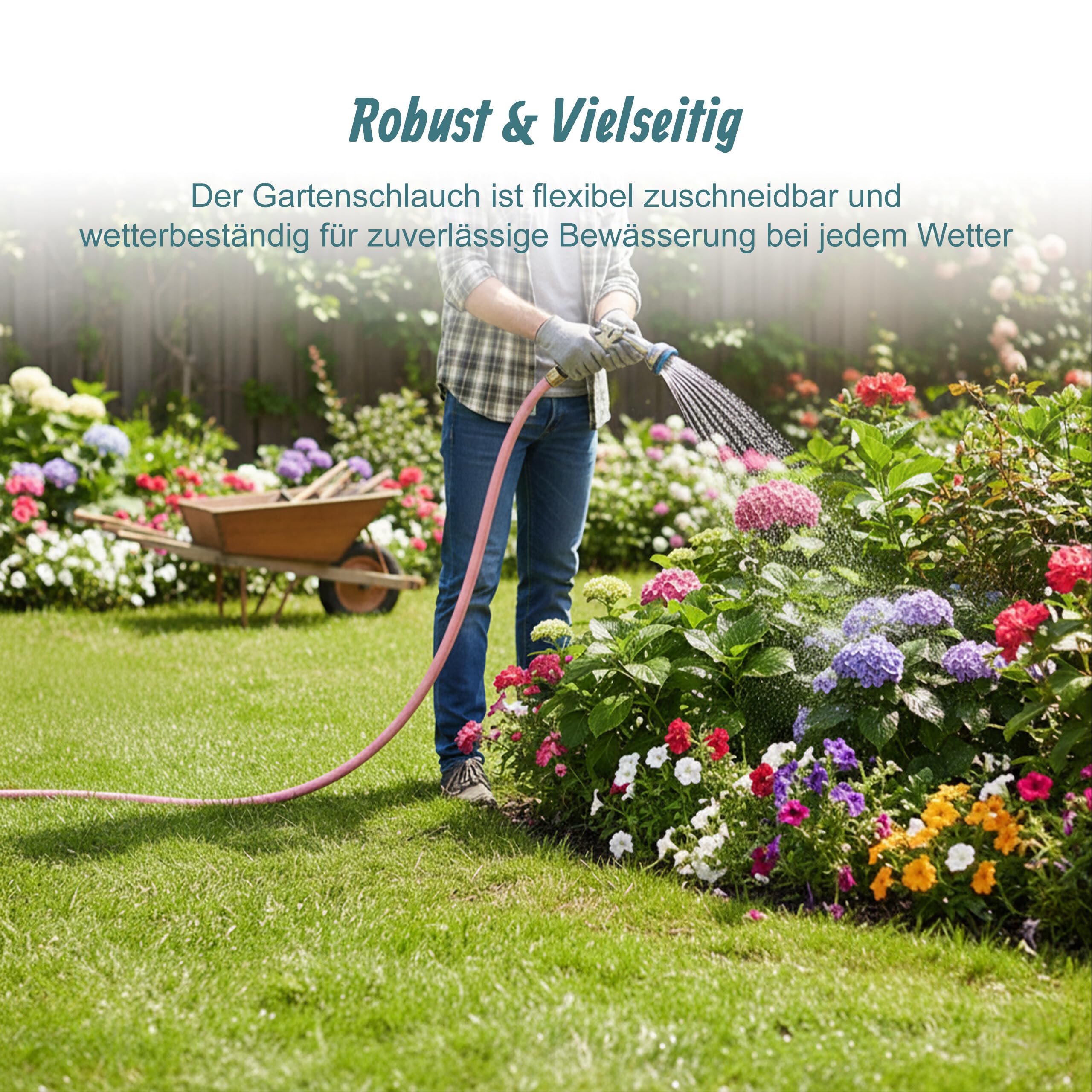 Relaxdays Gartenschlauch, 100 m, universeller Wasserschlauch 1/2", UV- & wetterfest, Gewebeschlauch Garten, PP, rosa