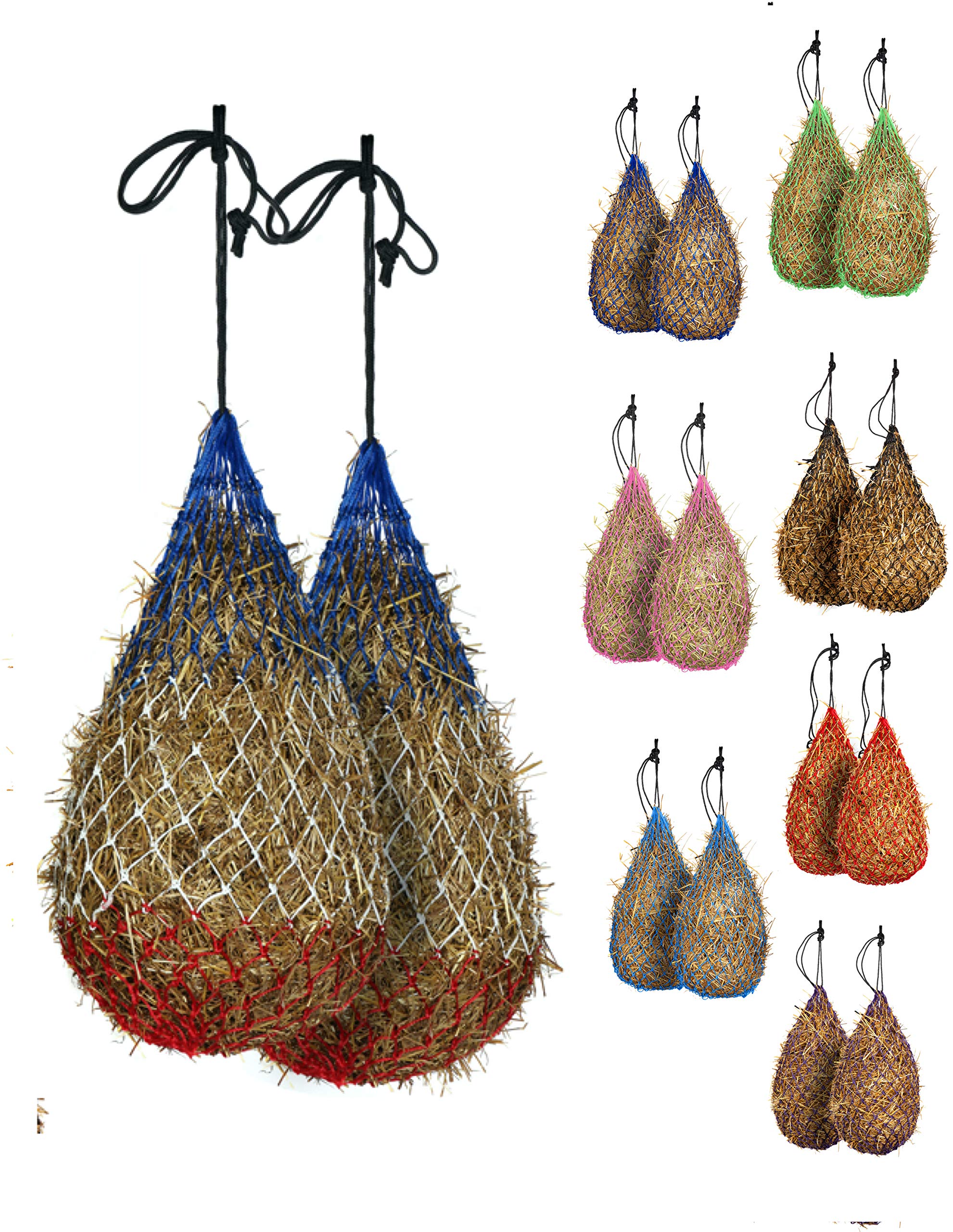 Majestic Ally 2 pcs Slow Feed 42” Hay Net for Horses Strong Small 2x2” Holes, Nylon Rope Hanging