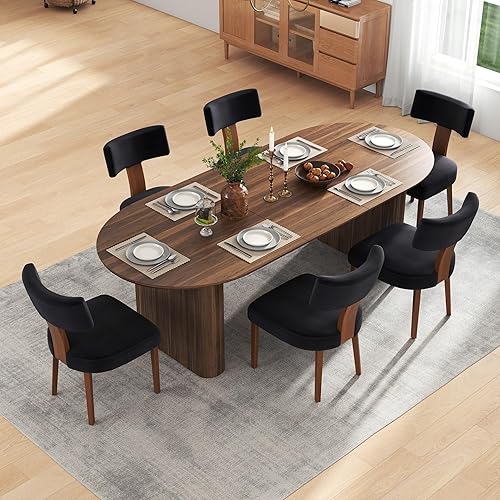 Miniatura 3 de Juego de mesa de comedor ovalada extensible de 59 a 90 pulgadas con 6 sillas de comedor con respaldo en T para 6 personas, moderna mesa de comedor
