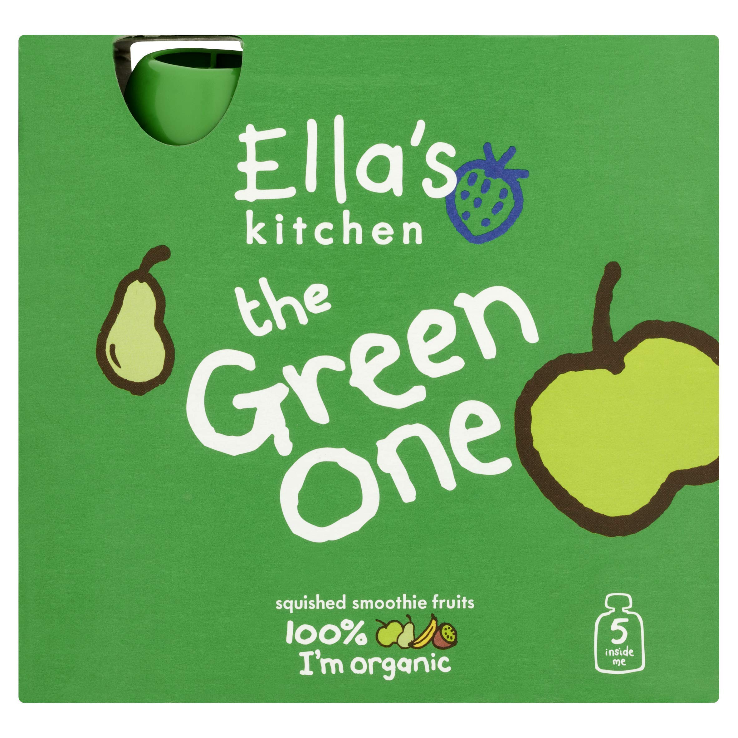 Ella's Kitchen Organic Squished Smoothie Fruits - The Green One, 6+ Months Baby Food, Gluten & Dairy Free - Pack of 5 Each 90g