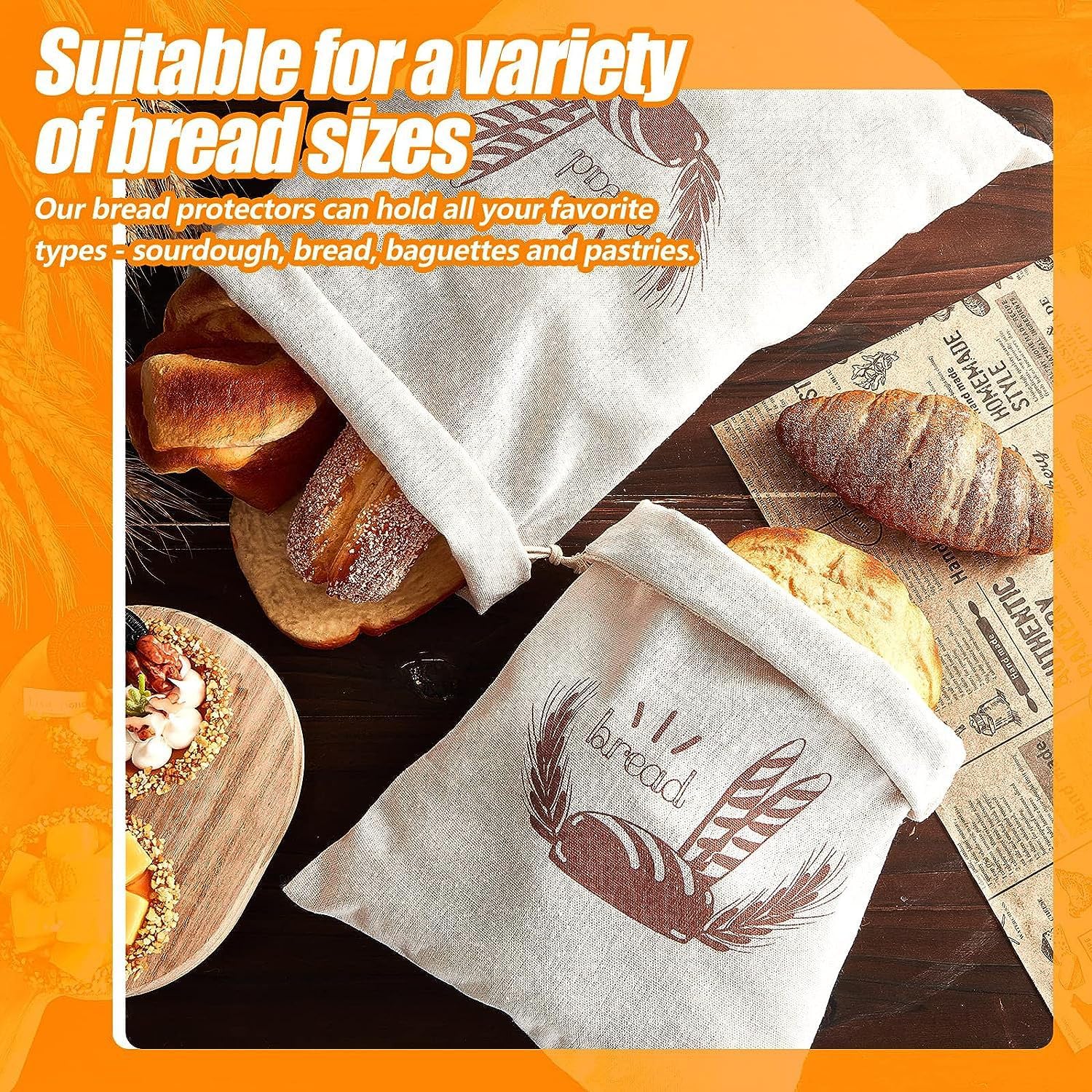 Pack De 3 Bolsas De Pan De Lino Reutilizables - 30x40 Cm, Con Cordón, Para Almacenar Alimentos