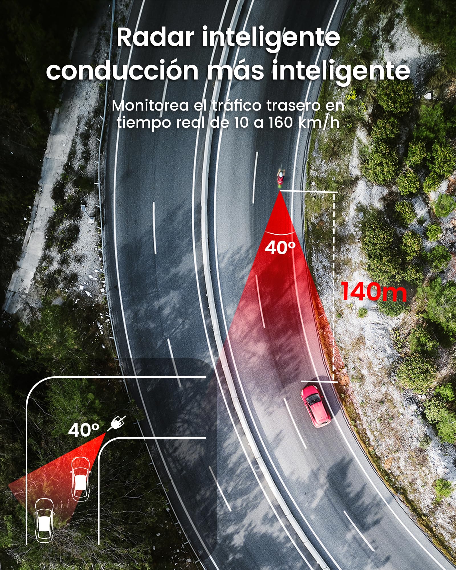 RAVEMEN NT201 Luz Trasera con Radar para Bicicleta, 80 Lúmenes Gran Angular y Brillante con Alerta Visual y Sonora Compatible con Ant+ para Conducción Urbana Diurna y Nocturna