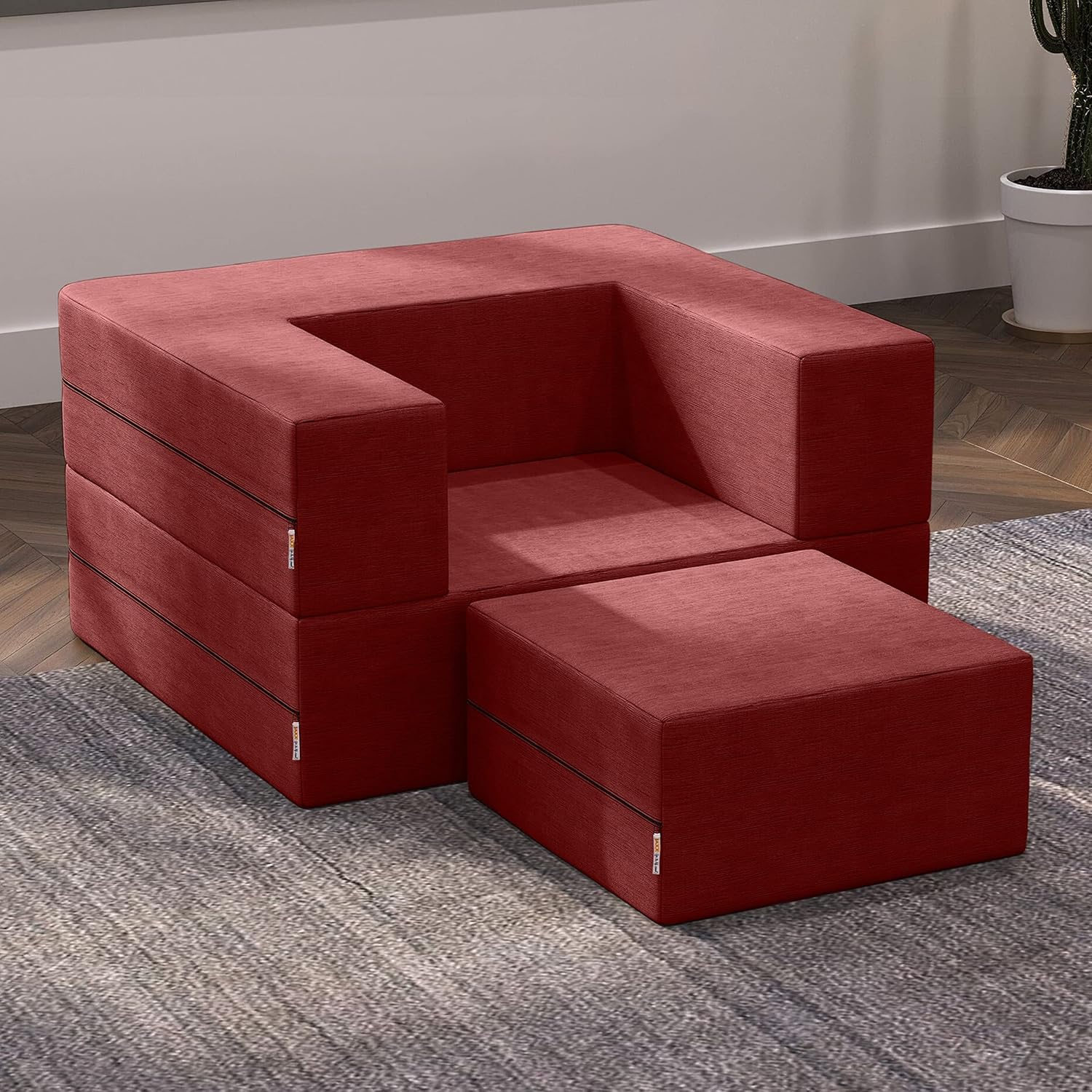 Jaxx Zipline Convertible Sleeper Futon Chair & Ottoman with Machine-Washable Cover, Toffee