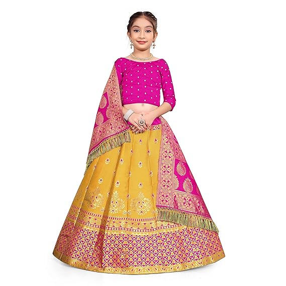 Sat Creation Girls Pure Silk banarashi Semi-stitched Lehenga Choli