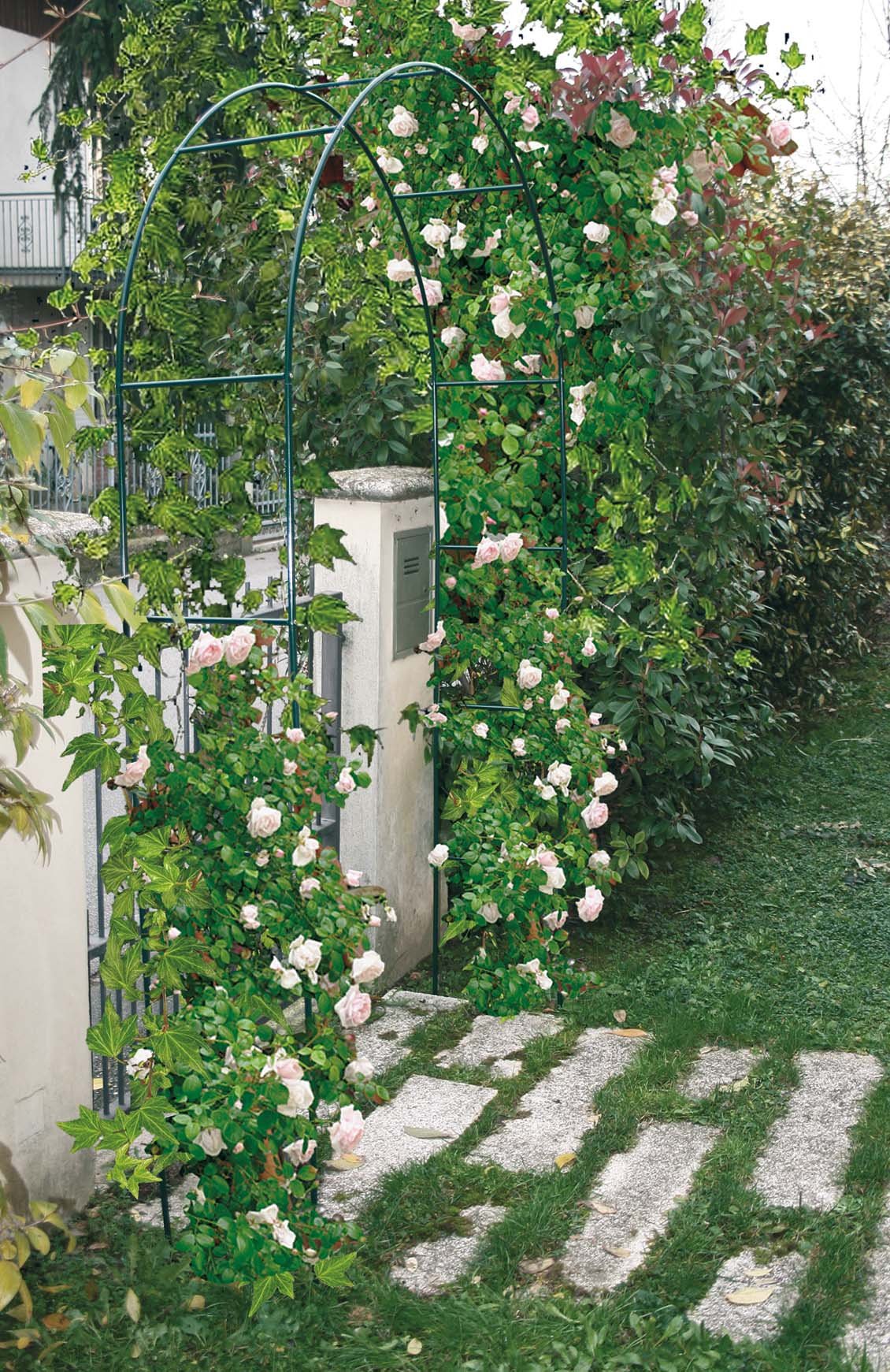 Verdemax 8015358034494 Arco in Ferro Decorativo per rampicanti Verde Giardino sostegni Piante, Unica