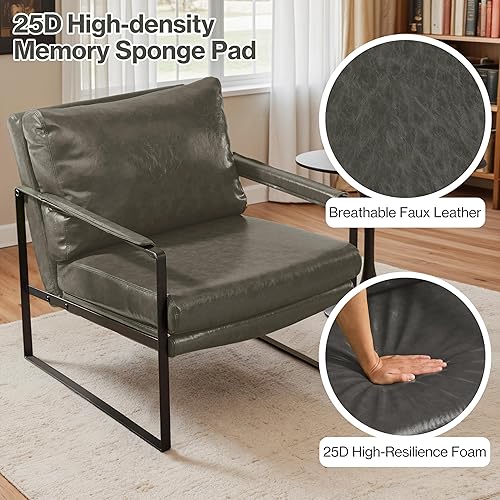 Miniatura 55 de Art Leon Juego de 2 sillas de acento de piel sintética moderna de mediados de siglo, silla de salón con patas de metal negro, color negro