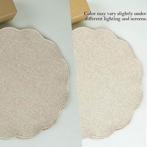 Miniatura 7 de AHHFSMEI Juego de 4 manteles individuales redondos de lino sintético, impermeables, resistentes al calor, antideslizantes y a prueba de manchas,