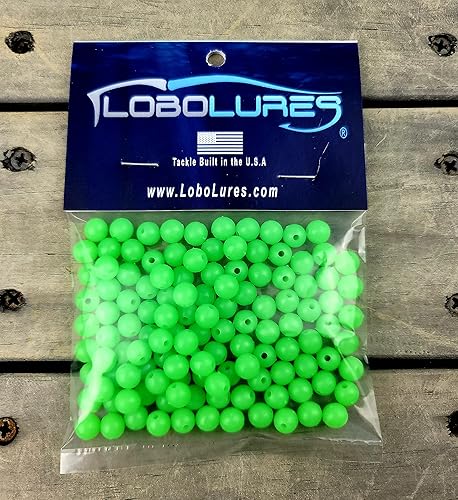 Lobo Lures Paquete de 100 cuentas de 0.315 in LUMO GLOW in the Dark Round Lure Aparejo de hasta 400 libras de señuelos de arrastre y plataformas de