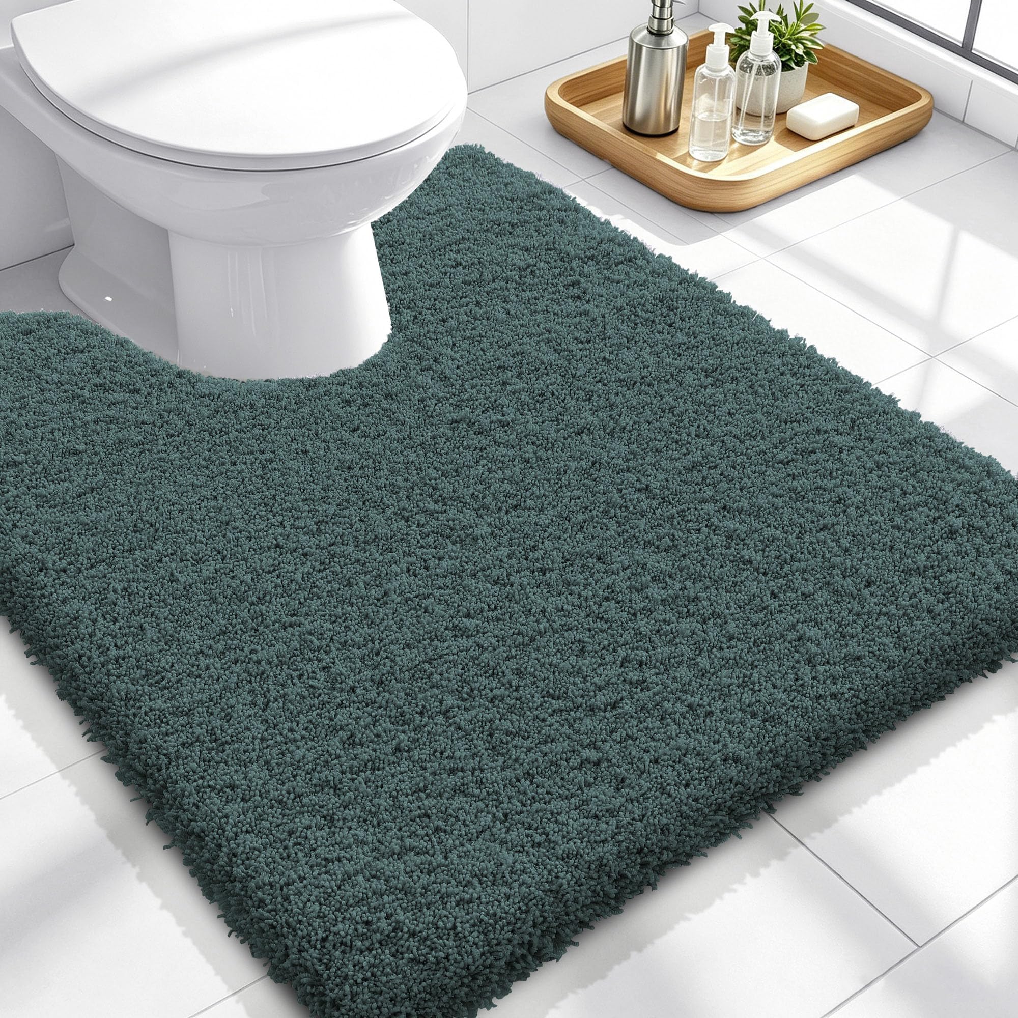 OLANLY Microfiber Soft Bathroom Toilet Rugs U-Shaped, 24x20, Blackish Green