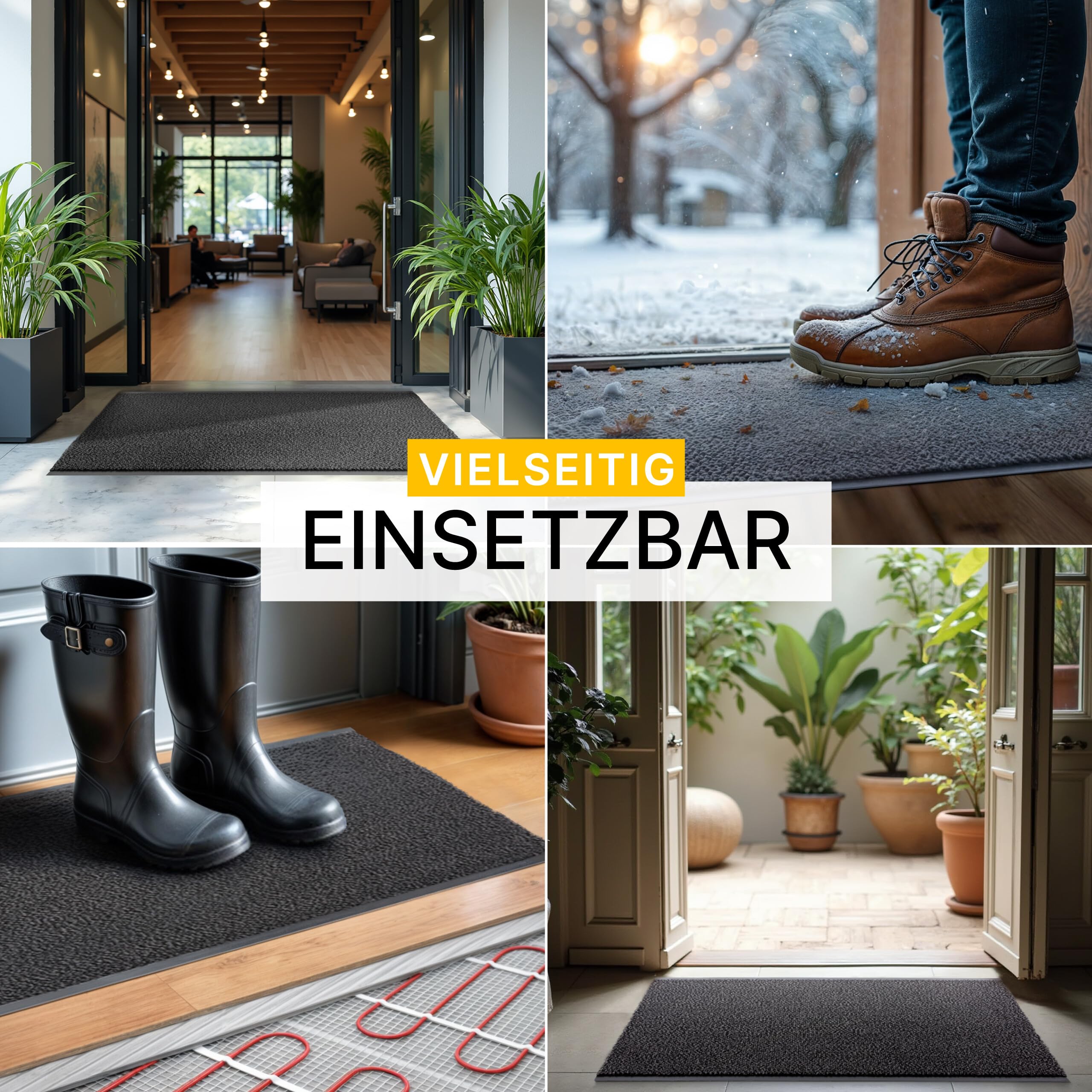 Entrando Schmutzfangmatte auf Maß - 90 cm oder 120 cm Breite - Länge wählbar 20 Meter - mit oder ohne Gummirand an den Schnittkanten schmutzfangteppich meterware sauberlaufmatte (Anthrazit Schwarz)