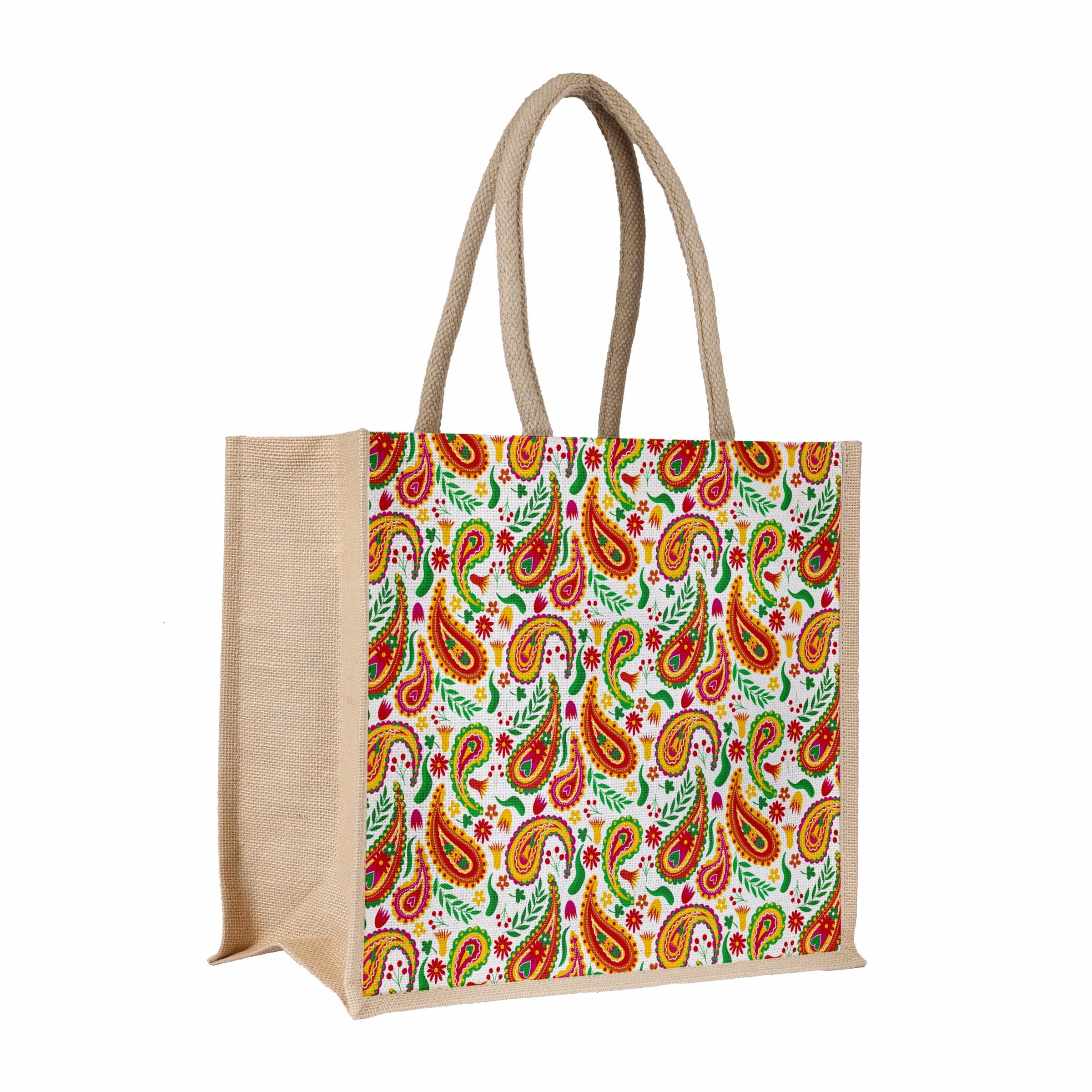 Sangra Multicolor Jute Lunch Bag | Printed Design with Zip and Handle for Men and Women (Floral) (Paisley) (B0CLYBKBH9) Amazon Price History, Amazon Price Tracker