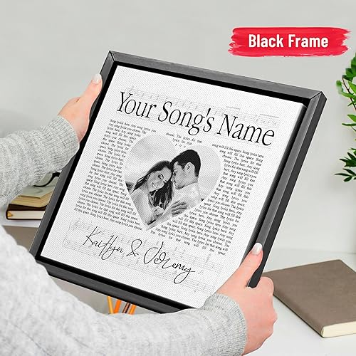 Vista 139 de H-DEWALL Letras de canciones personalizadas, lienzo enmarcado en marrón, música romántica del día de San Valentín, regalo personalizado para marido