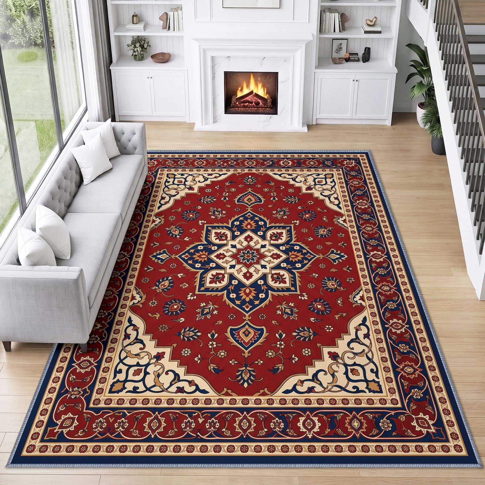 Waschbarer Orientalisch Klassisch Traditionell Teppich Wohnzimmer 80 x 150 cm, rutschfest Stamm Blumen Teppiche Kinderzimmer - Weich Kurzflor Teppiche für Schlafzimmer Esszimmer Esszimmer Büro