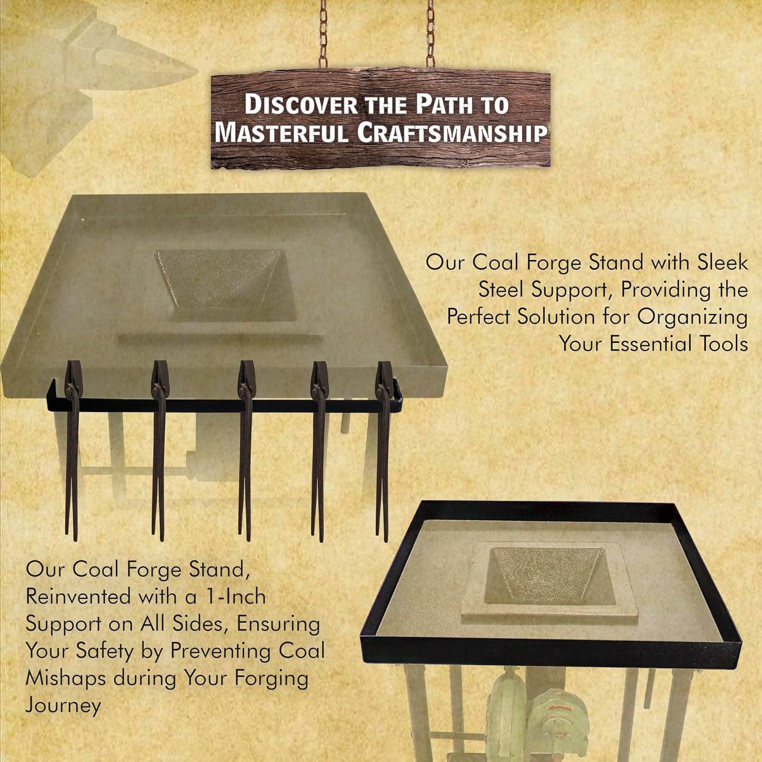 SIMOND STORE Coal Forge Stand & fire Pot Blacksmith Forge kit - Perfect for Coal Forge fire pots & Hand blowers Blacksmithing Starter kit Steel Coal Forge kit Stand - Forge Starter kit Tool kit Stand