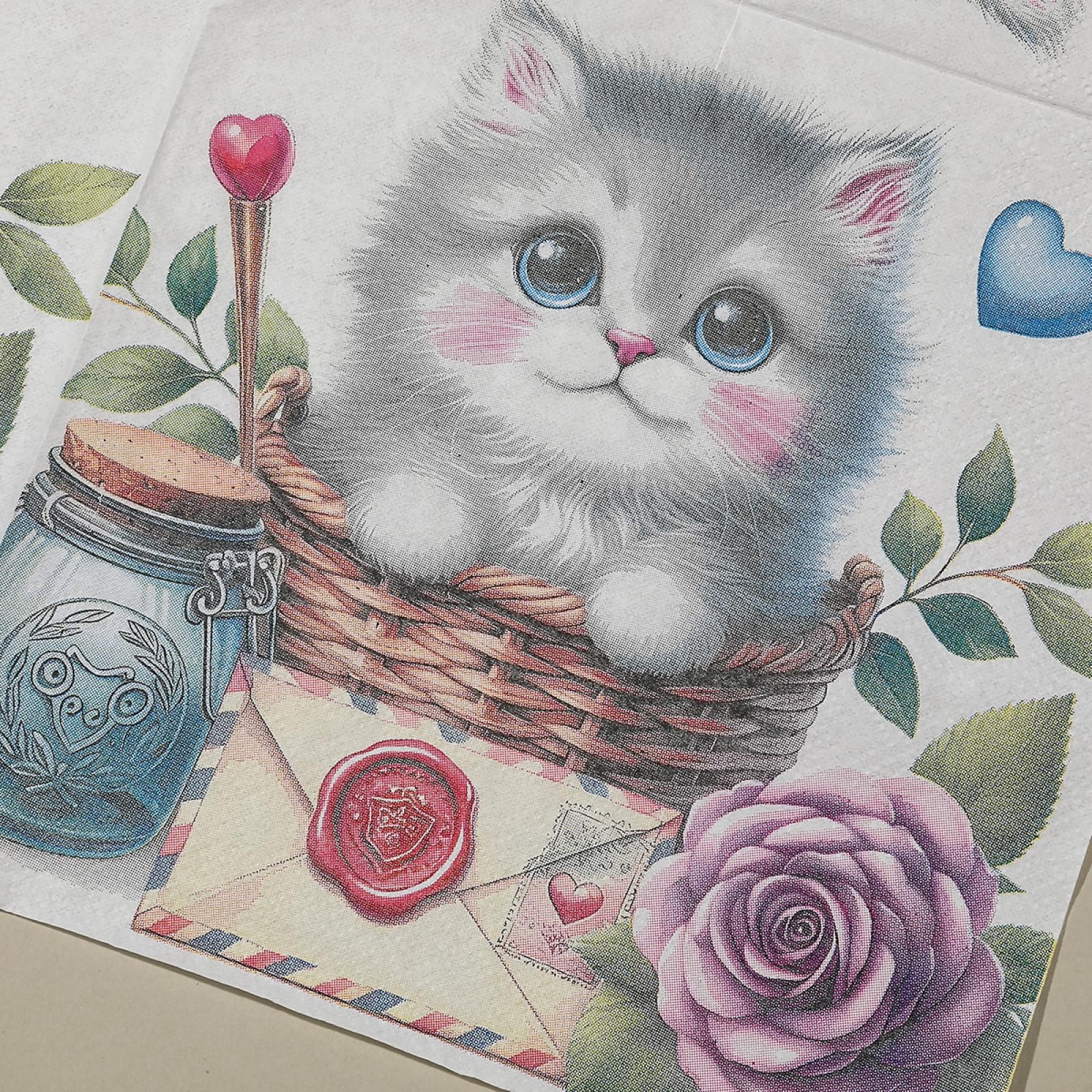 Serviette Papier Anniversaire Chat Pourpre Mignon Serviette Anniversaire en Papier Anniversaire Serviettes Papier Jetables de Table Cocktail Mariage Décoration pour Partys 30 Paquet(33x33cm)