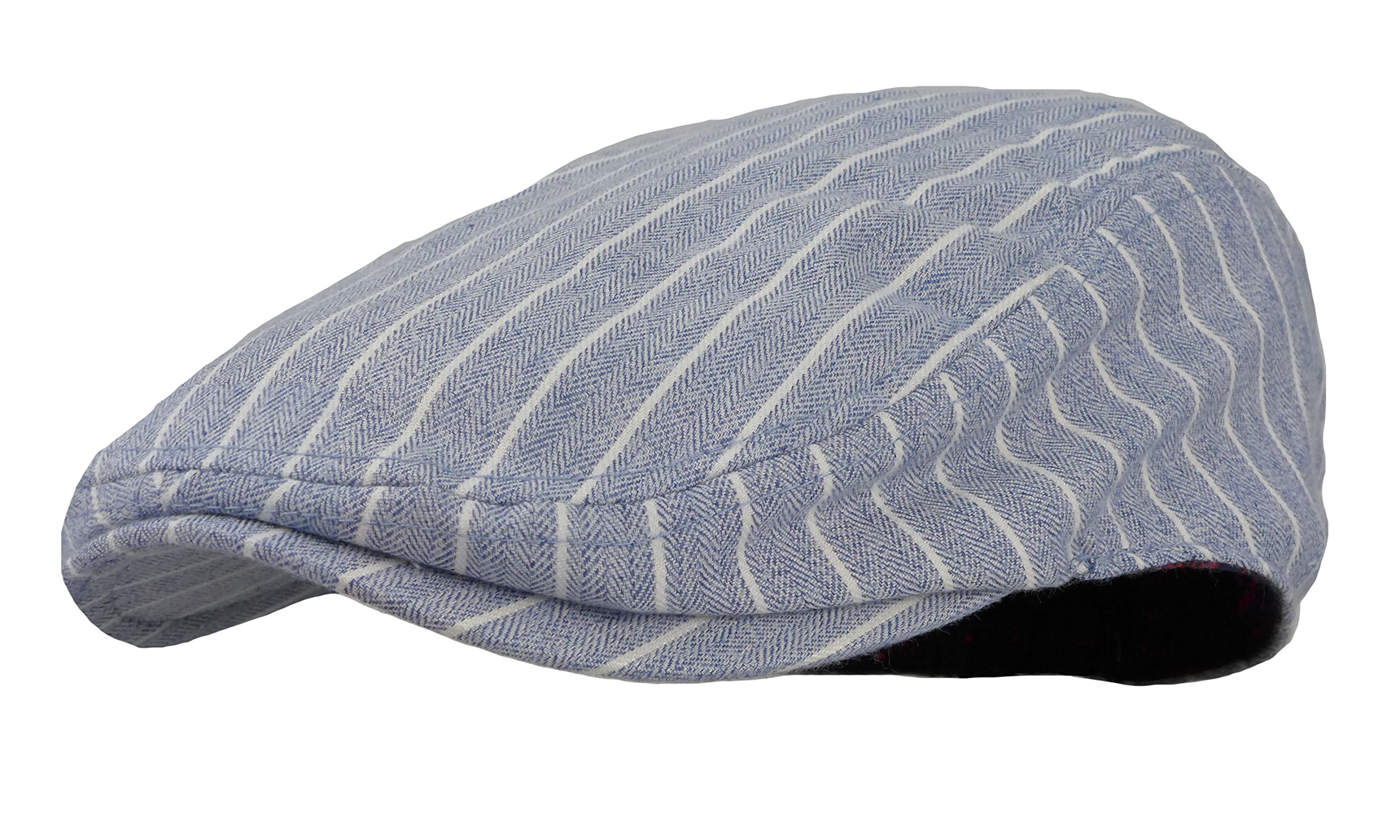 Wonderful Fashion Men's Herringbone Wool Tweed newsboy IVY Cabbie Driving Hat (Stripes Sky Blue)