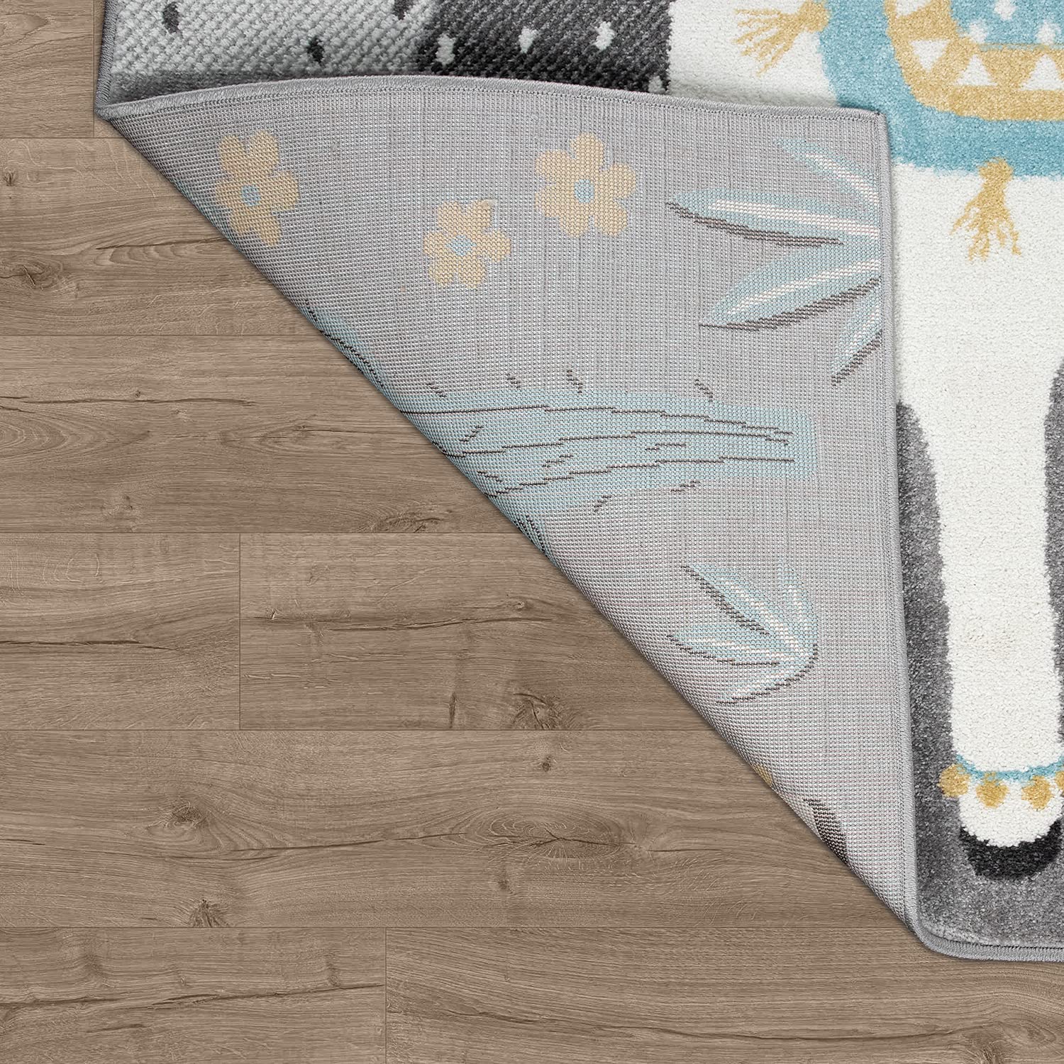 Tappeto Bambini Cameretta TT Home - Motivo Arcobaleno, Nuvole E Animali, 160x220 Cm, Antracite, In Polipropilene Sicuro