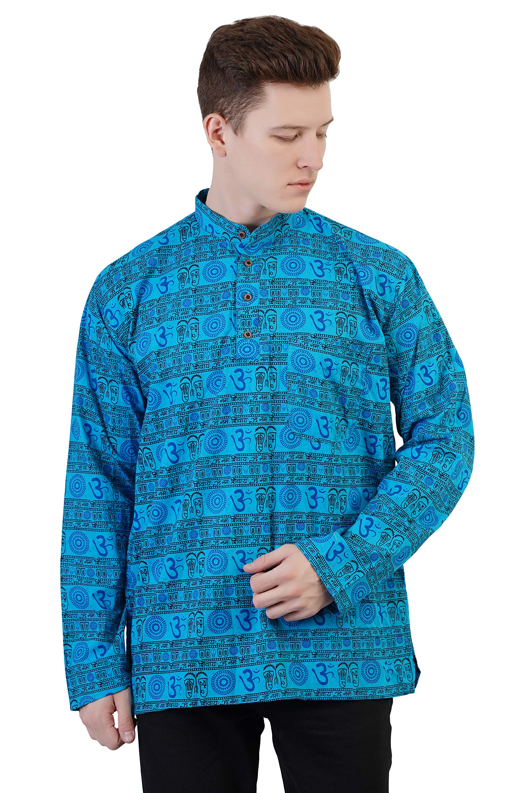ldhsatiShort Straight Om Printed Kurta for Men's (Man's) Blue