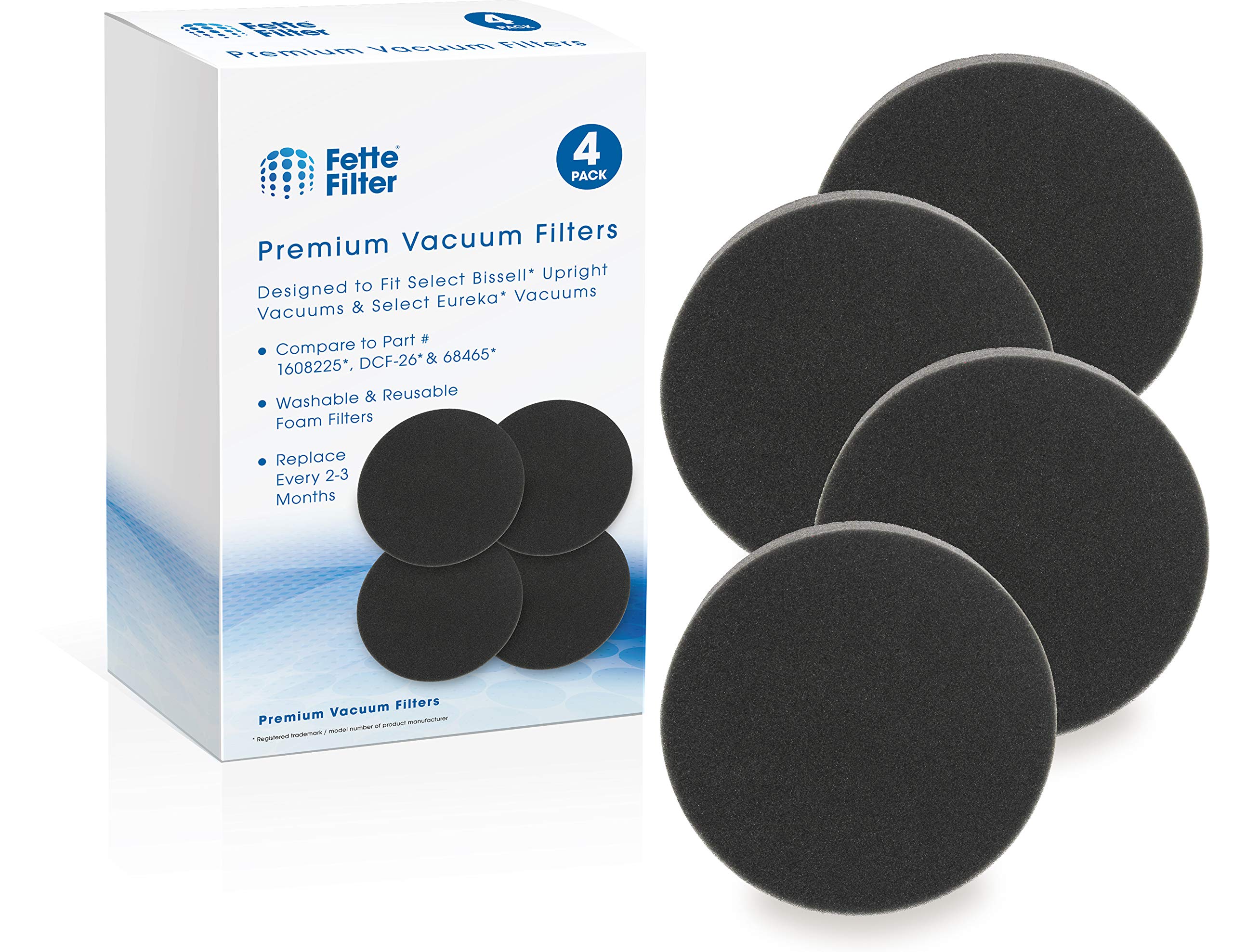 Fette Filter – Vacuum Filter Compatible with Bissell 1608225, Pre-Motor Filter for Powerforce, PowerGlide, PowerClean, PowerEase Vacuums. Also Compatible with Eureka DCF-26 Allergen Vacuums (4-Pack)