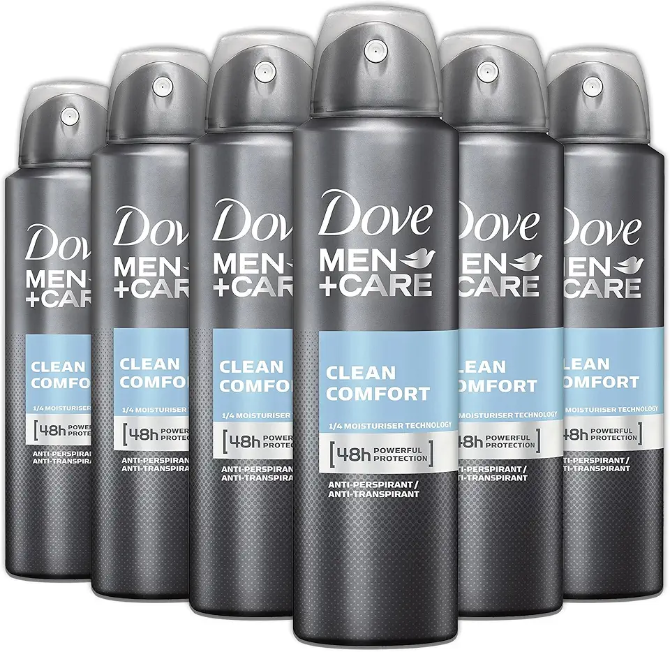 Dove Men + Care Antiperspirant Deodorant Spray, 6 Pack, 48H Protection, Long-Lasting Clean Comfort Scent, Soothes &amp; Moisturises Skin, 5 oz. Each