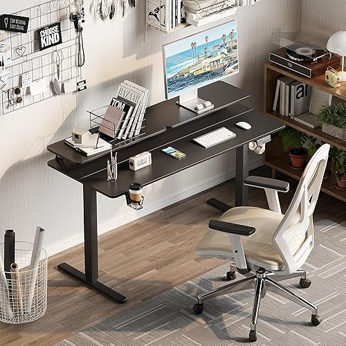 Miniatura 2 de Furmax Escritorio eléctrico de pie con monitor y estación de trabajo para laptop, escritorio de pie ajustable de 55 x 24 pulgadas, estación de