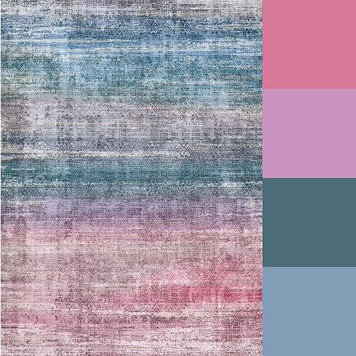 Miniatura 9 de Kokia Alfombras abstractas de estilo bohemio, lavable, envejecido, retro, para interiores, 6 x 9 pies, multicolor, pelo bajo, antideslizante, no