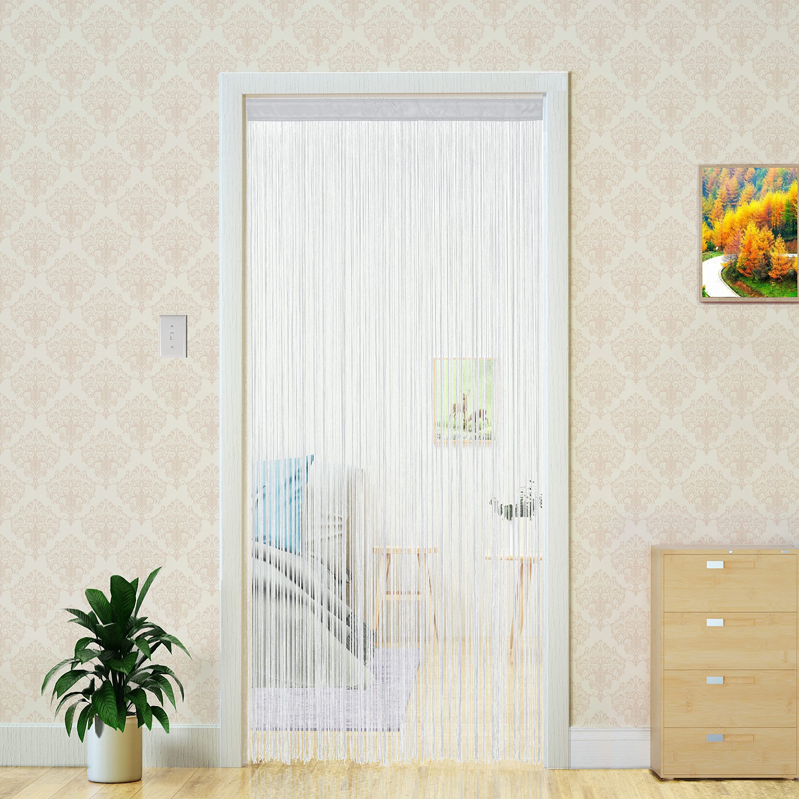 Doorway String Curtain Door Curtains,Boho Hippie Hanging Patio Tassels Screen Room Decor Bedroom Wall Window Closet Kitchen Living Room Fringe Divider Panel Laundry Room(39×79in/100×200cm,White)