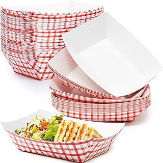 Heavy Duty, Grease Resistant 2 Lb Paper Food Trays 100 Pk. Recyclable, Coated Paperboard Basket Ideal for Festival, Carnival, Concession Stand Treats Like Fries, Ice Cream & Chicken Tenders & More