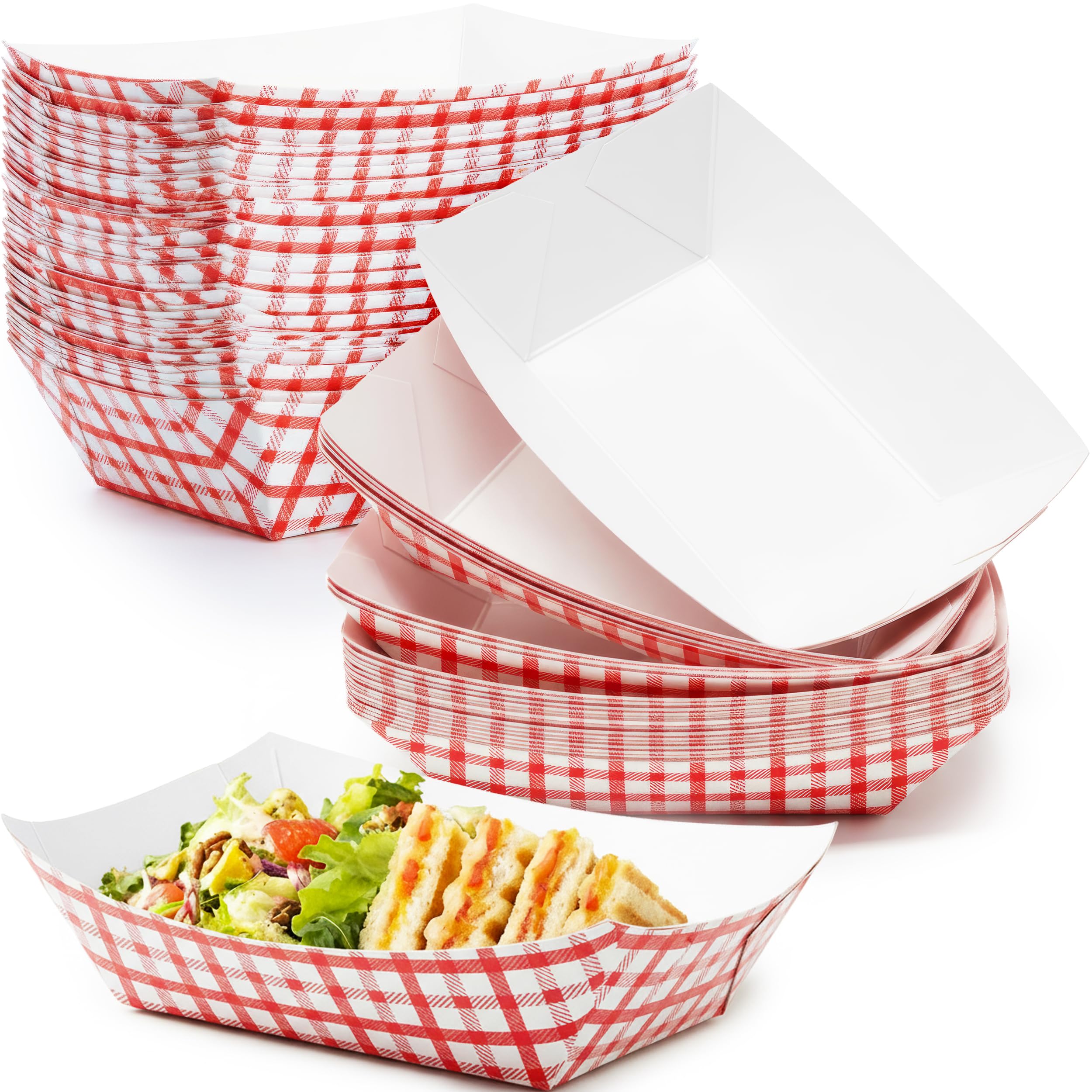 Heavy Duty, Grease Resistant 2 Lb Paper Food Trays 100 Pk. Recyclable, Coated Paperboard Basket Ideal for Festival, Carnival, Concession Stand Treats