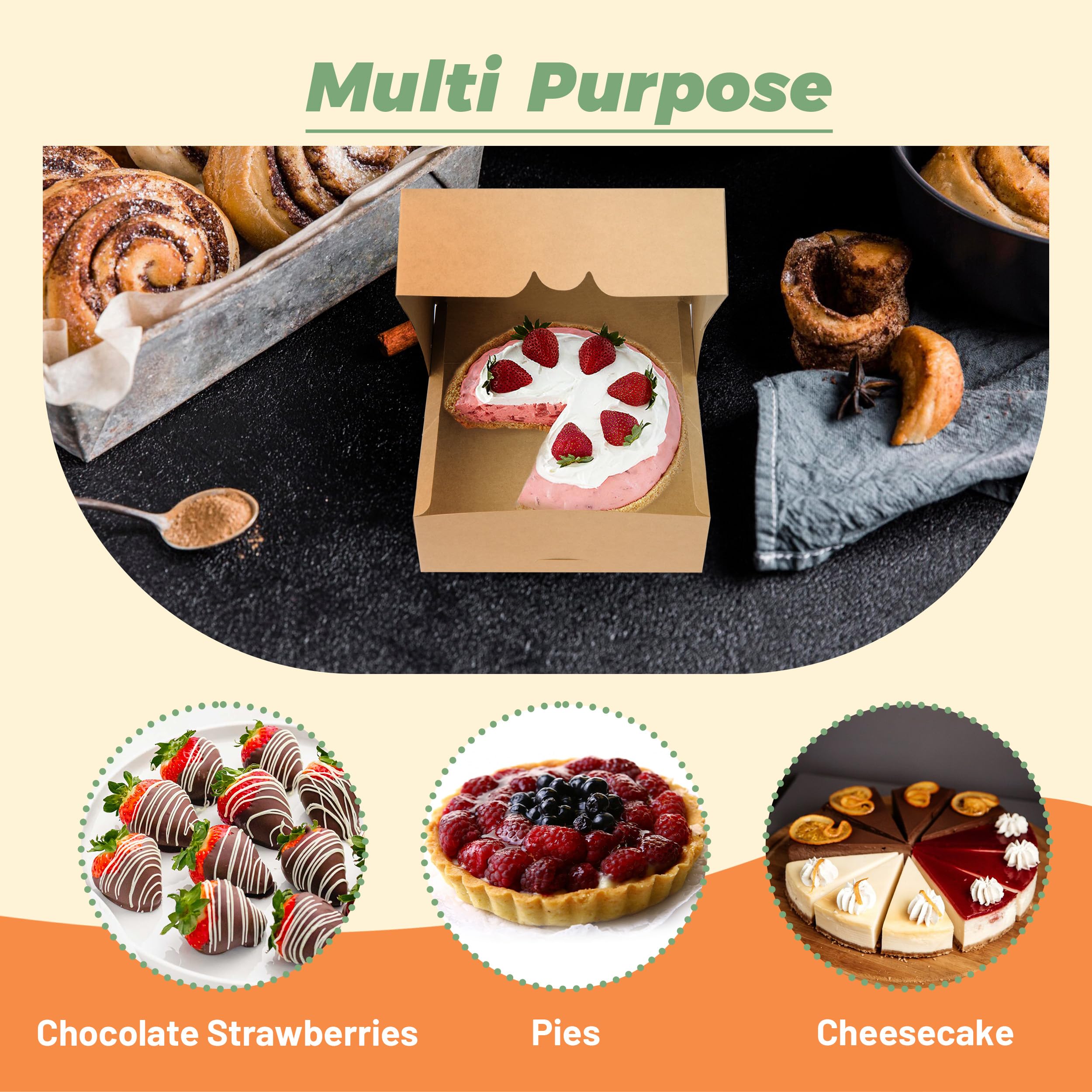 20 cajas para pasteles con ventanas y cajas de galletas para regalo de 9 x 9 x 3 pulgadas (marrón)