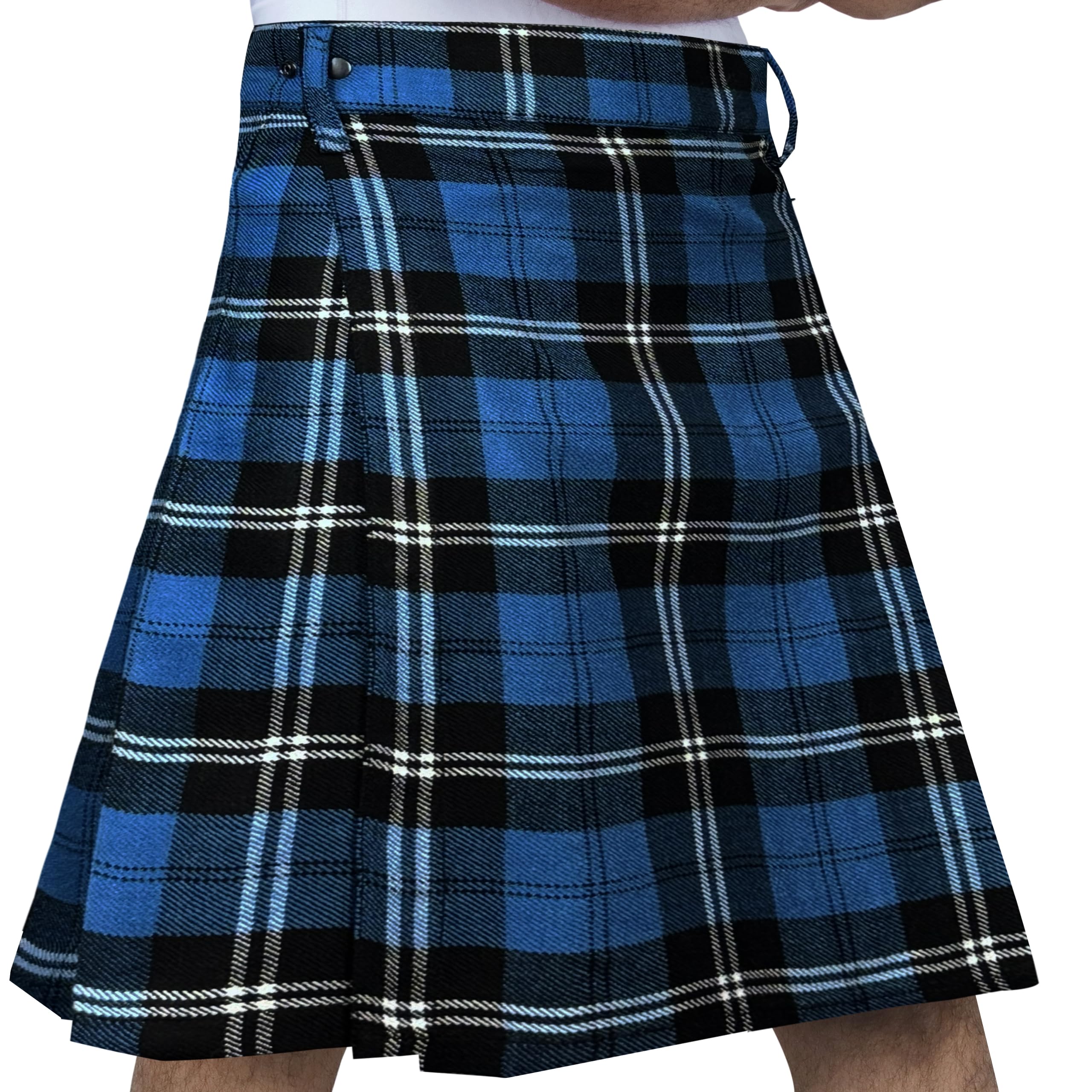 DSS KILTS- Adjustable Tartan Kilt for Men Lightweight Quick Wear Velcro Wrap Knife Pleats Belt Loops Casual Scottish Kilt, Ramsay Blue Tartan, 44-46