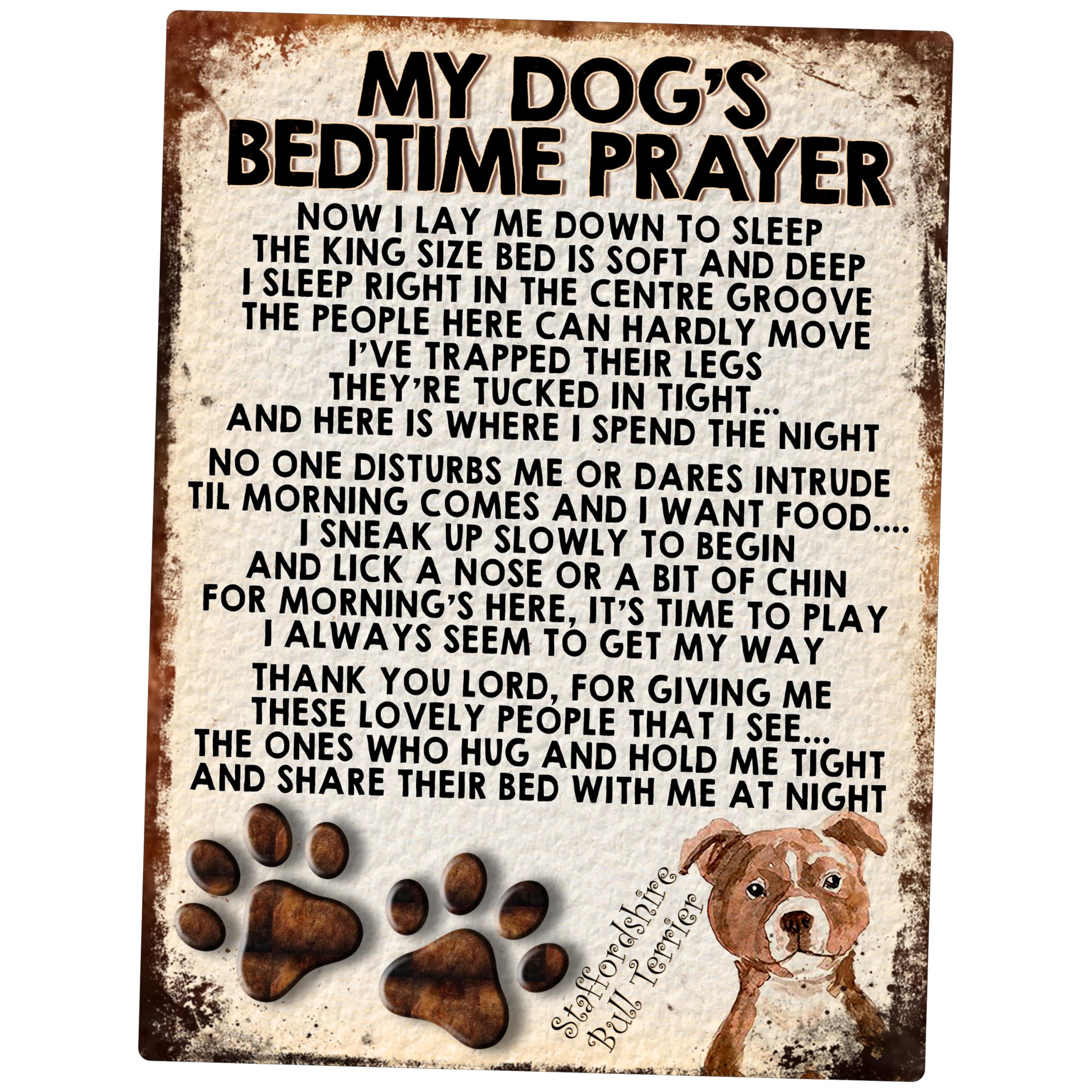Shawprint Limited Staffordshire Bull Terrier My Dog's Bedtime Prayer Retro Style Metal Tin Sign/Plaque (Staffordshire Bull Terrier)